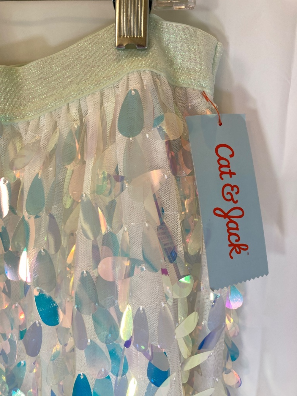 Cat & Jack Youth Skirt Sz XL 14/16 NWT Iridescent Teardrop Sequin Elastic - Picture 2 of 15